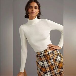 Anthropologie Ribbed Turtleneck Sweater with Button Cuff Detail